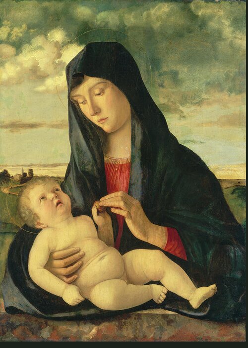 Giovanni Bellini Greeting Card featuring the painting Madonna and Child in a Landscape #5 by Giovanni Bellini