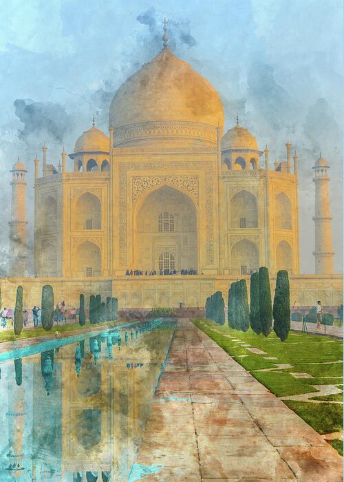 Green Greeting Card featuring the photograph Taj Mahal in Agra India #5 by Brandon Bourdages
