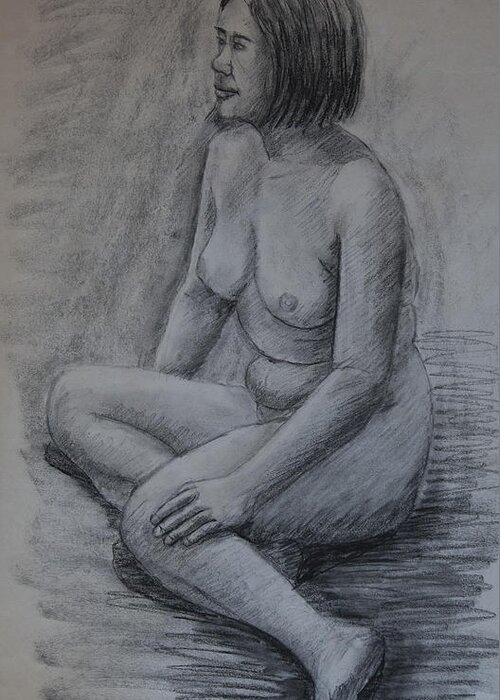 Nude Greeting Card featuring the pastel Nude Study #50 by Masami Iida