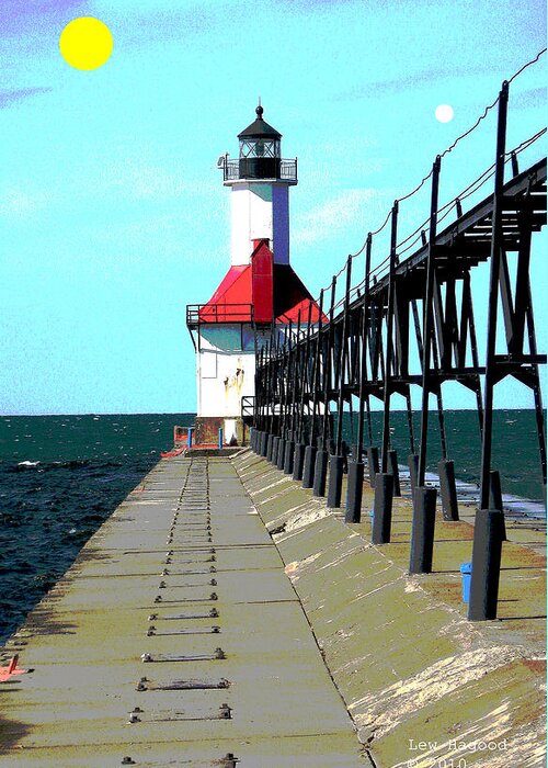 Digital Greeting Card featuring the photograph North Pier St Joseph Michigan #6 by Lew Hagood