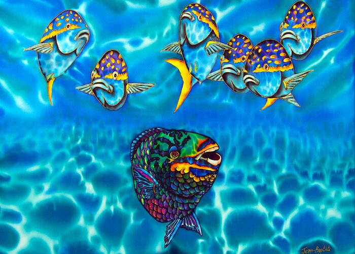 Diving Greeting Card featuring the painting Parrotfish #3 by Daniel Jean-Baptiste