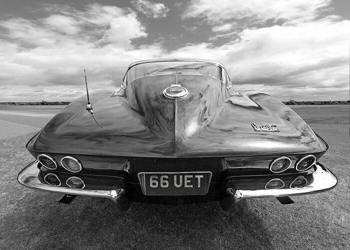 Corvette Stingray Greeting Card featuring the photograph 66 Corvette Rear Black and White by Gill Billington