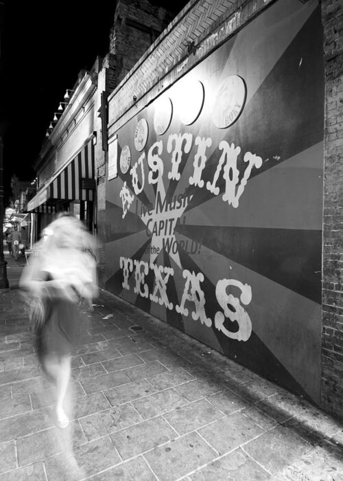 Austin Greeting Card featuring the photograph 6th Street Mural Mono by John Gusky