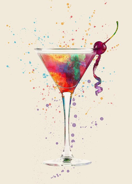 Cocktail Greeting Card featuring the digital art Cocktail Drinks Glass Watercolor #7 by Michael Tompsett