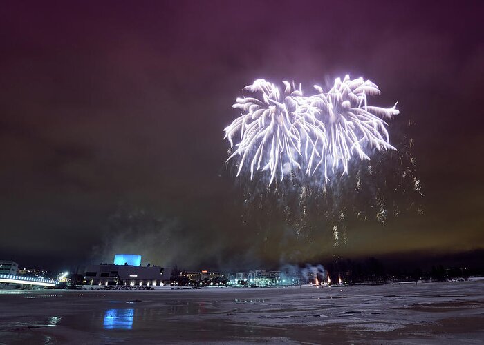 Lehtokukka Photography Greeting Card featuring the photograph Fireworks Finland 100 years #7 by Jouko Lehto