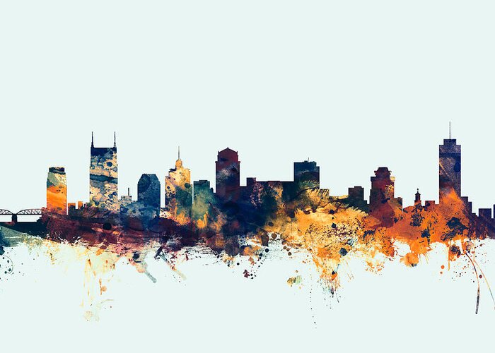 United States Greeting Card featuring the digital art Nashville Tennessee Skyline #7 by Michael Tompsett
