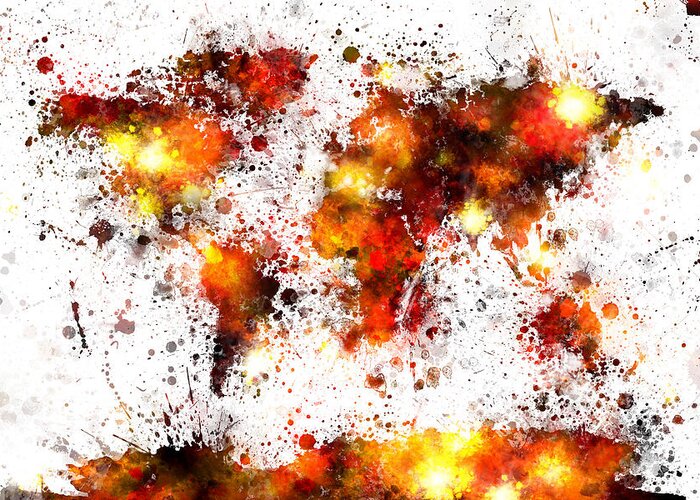 Map Of The World Greeting Card featuring the digital art World Map Paint Splashes by Michael Tompsett