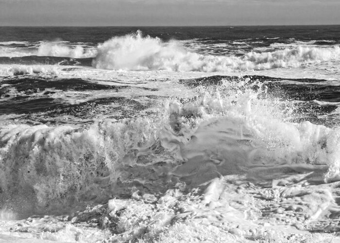Maine Greeting Card featuring the photograph Black and White Large Waves Near Pemaquid Point On The Coast Of #8 by Keith Webber Jr
