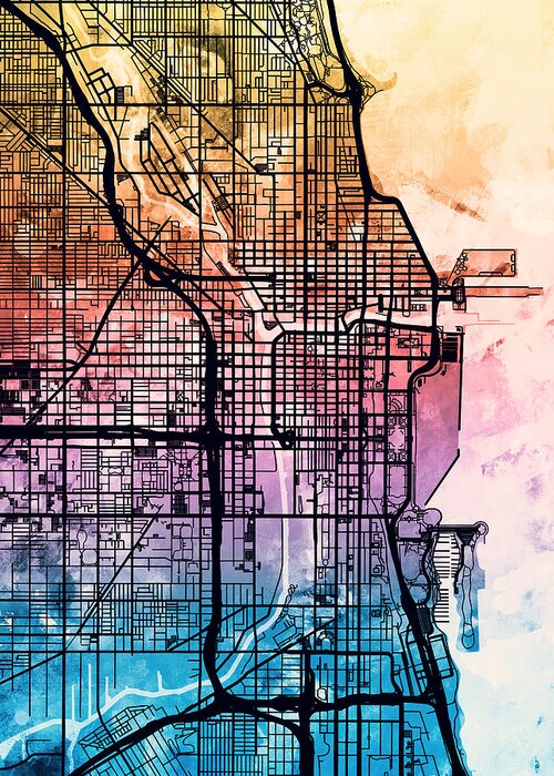 Chicago Greeting Card featuring the digital art Chicago City Street Map by Michael Tompsett