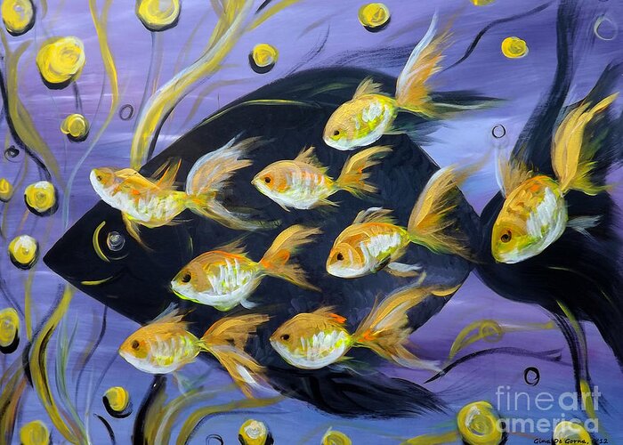 Fish Greeting Card featuring the painting 8 Gold Fish by Gina De Gorna