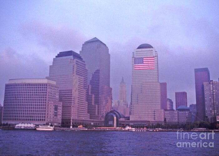 Strength Greeting Card featuring the photograph 9/11 The Aftermath WFC Flag by Tom Wurl