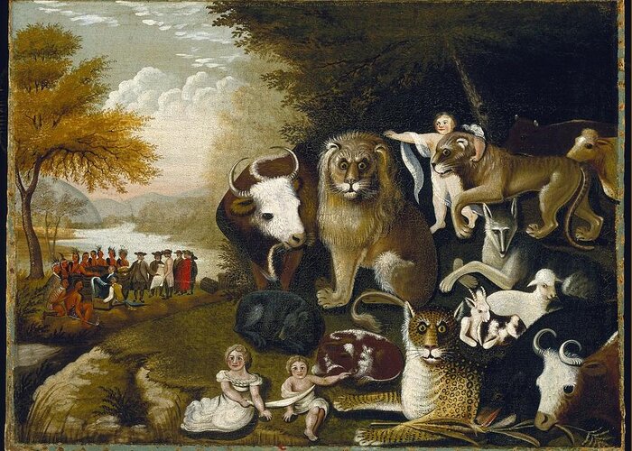 Edward Hicks (american Greeting Card featuring the painting The Peaceable Kingdom #9 by MotionAge Designs