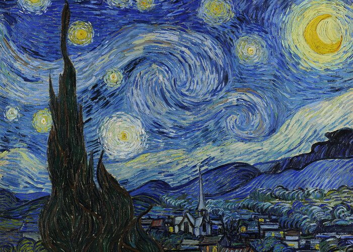 Starry Night Greeting Card featuring the painting The Starry Night by Vincent van Gogh
