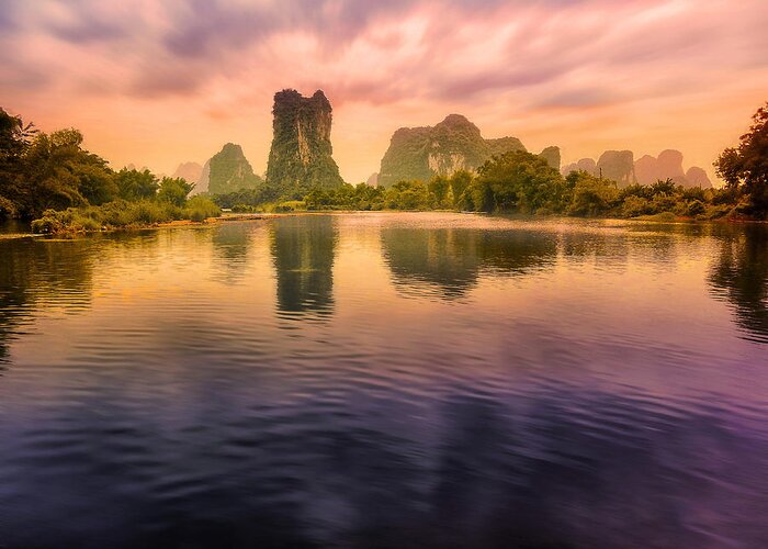 China Greeting Card featuring the photograph Yulong River drifting -ArtToPan- China Guilin scenery #9 by Artto Pan