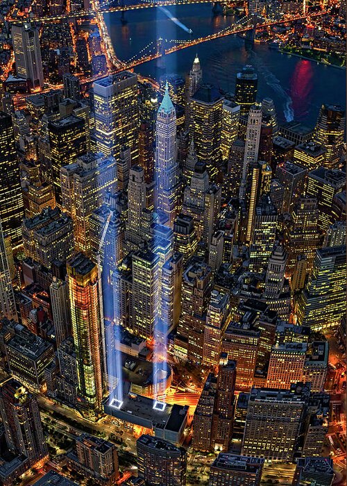September 11 Greeting Card featuring the photograph 911 NYC Tribute In Light by Susan Candelario