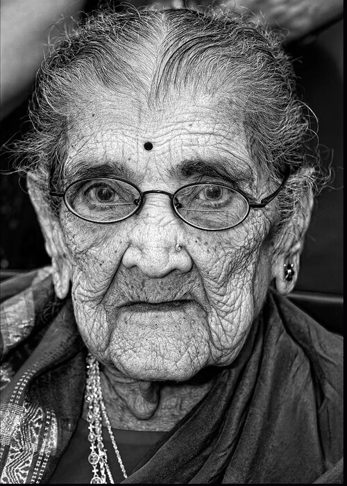 Elderly Owman Greeting Card featuring the photograph 96 Year Old Indian Woman India Day Parade NYC 2011 by Robert Ullmann