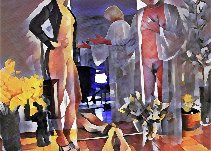 Multiple Greeting Card featuring the digital art 9985-DM Surreal Watercolor of Nude by Chris Maher