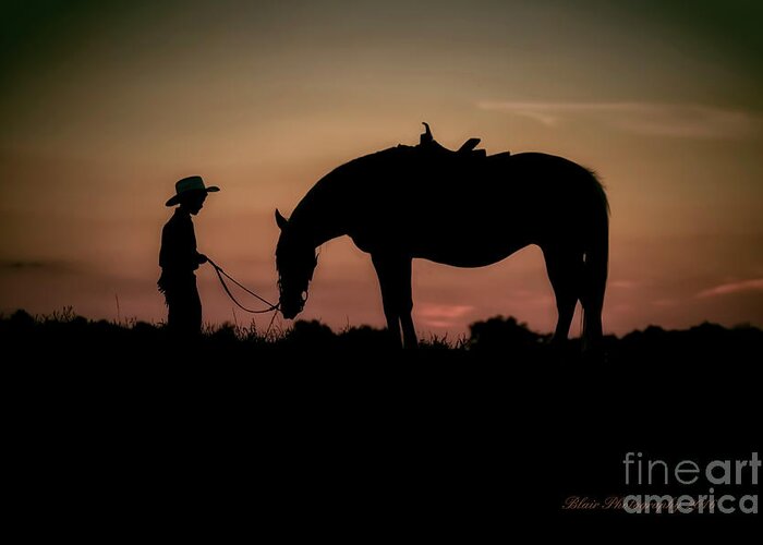 Boy Greeting Card featuring the photograph A Boy and His Horse by Linda Blair