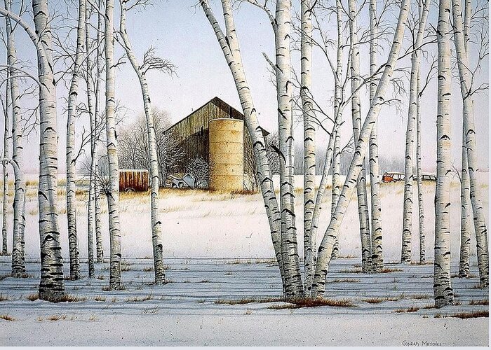 Rural Greeting Card featuring the painting A Cluster of Birch by Conrad Mieschke