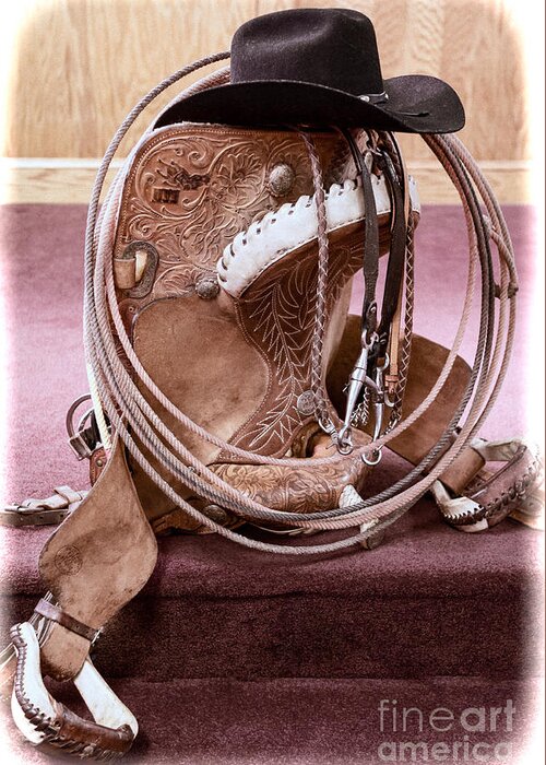 Cowboy Hat Greeting Card featuring the photograph A Cowboy's Gear by Lawrence Burry
