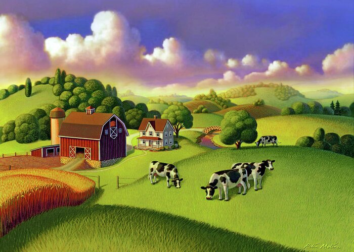 Farm Scene Greeting Card featuring the painting A Day on the Farm by Robin Moline