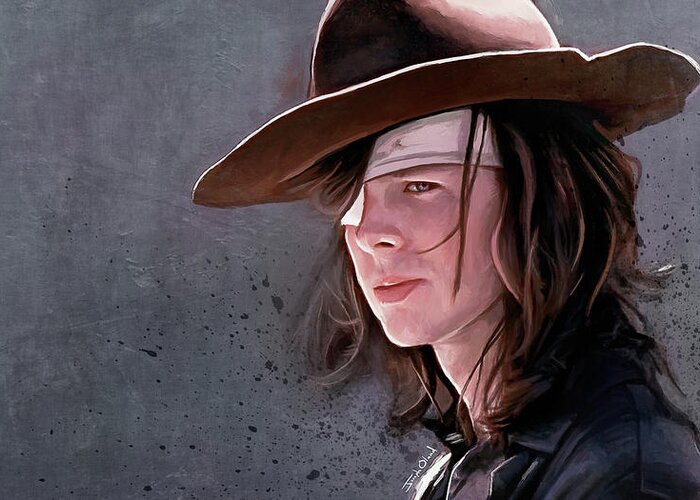 Walking Greeting Card featuring the painting A Farewell To Carl Grimes - The Walking Dead by Joseph Oland
