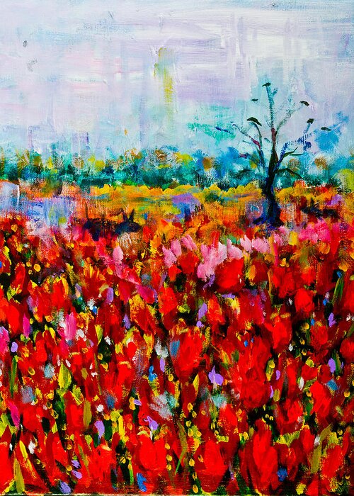 Landscape Greeting Card featuring the painting A Field of Flowers # 2 by Maxim Komissarchik