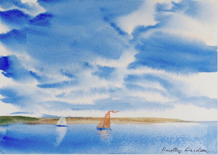 Afternoon Greeting Card featuring the painting A Fine Sailing Breeze on the River Derwent by Dorothy Darden
