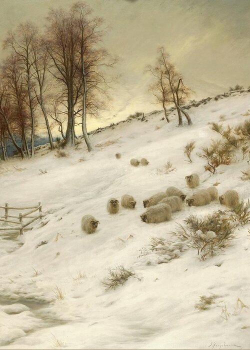 A Flock Of Sheep In A Snowstorm Greeting Card featuring the painting A Flock of Sheep in a Snowstorm by Joseph Farquharson