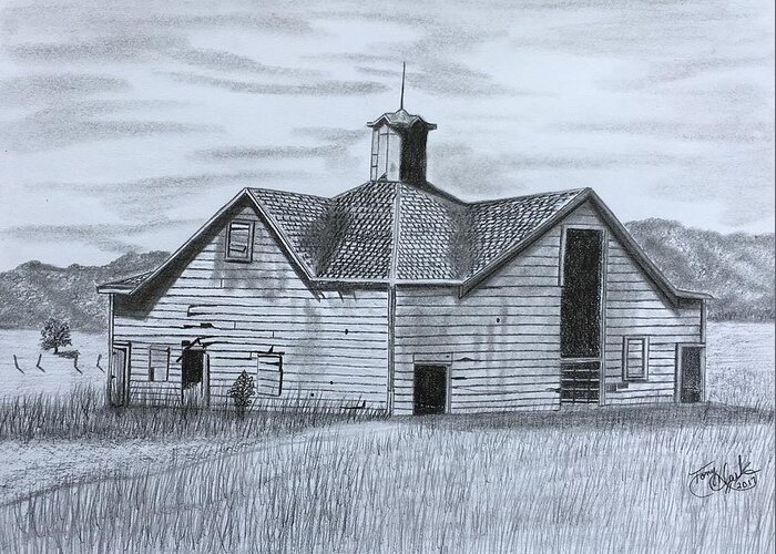 Carriage House Greeting Card featuring the drawing A Forgotten Past by Tony Clark
