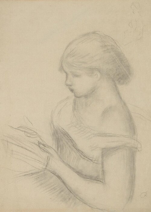 19th Century Art Greeting Card featuring the drawing A Girl Reading by Auguste Renoir