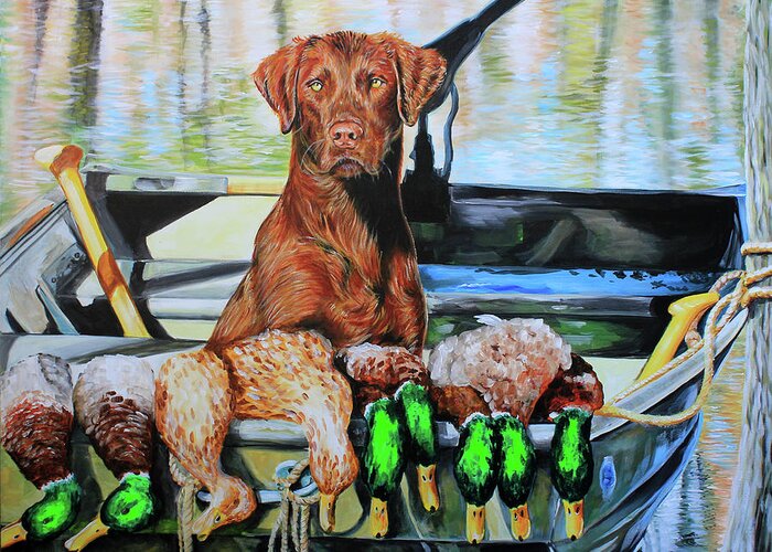 Dogs Greeting Card featuring the painting A Good Morning's Work by Karl Wagner