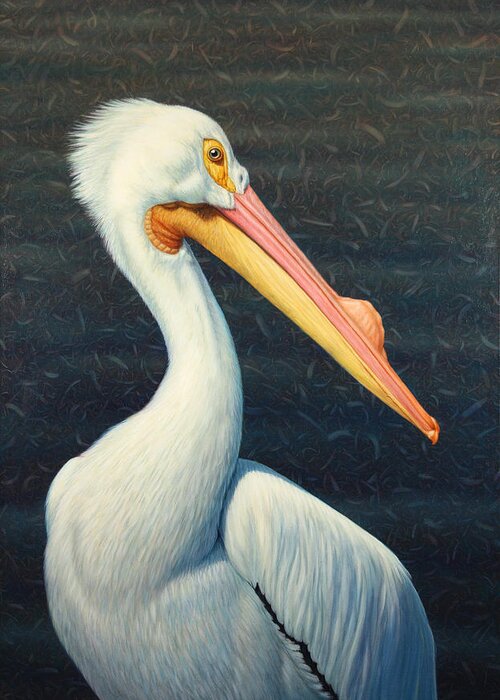 Pelican Greeting Card featuring the painting A Great White American Pelican by James W Johnson