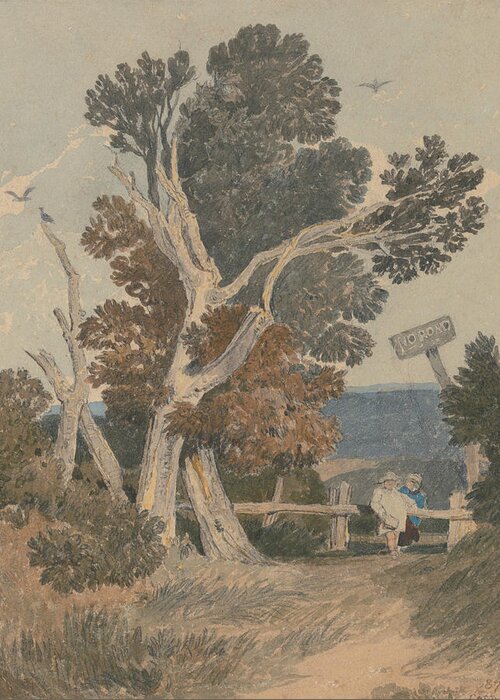 John Sell Cotman Greeting Card featuring the painting A Group of Trees by a Fence by John Sell Cotman