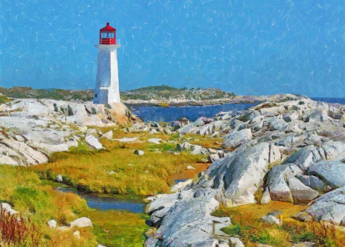 Lighthouse Greeting Card featuring the digital art A Lighthouse Near Peggy's Cove by Digital Photographic Arts