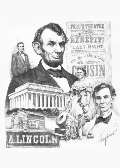 Abraham Lincoln Greeting Card featuring the drawing A. Lincoln by Harry West