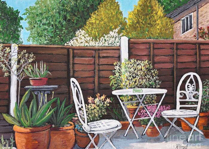 Gardens Greeting Card featuring the painting A Little British Garden by Reb Frost