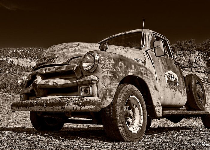 Truck Greeting Card featuring the photograph A Little Wear - Sepia by Christopher Holmes