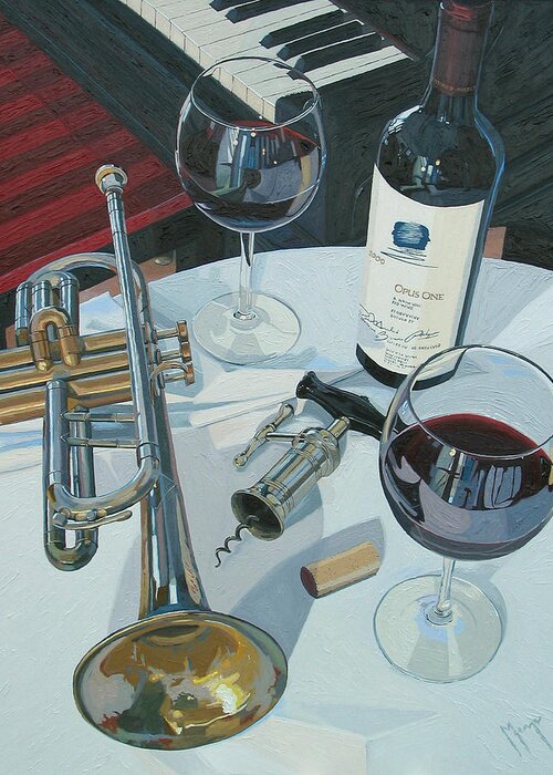 Wine Art Greeting Card featuring the painting A Measure of Opus by Christopher Mize