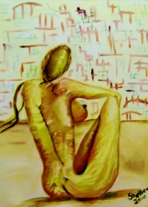 Nude Greeting Card featuring the painting A moment in time by Shelley Bain