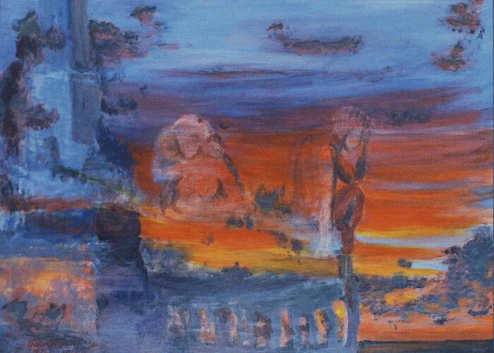 Abstract Greeting Card featuring the painting A Mystery Of Gods by Steve Karol