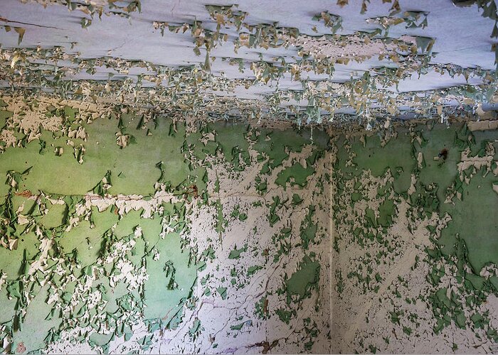 Peeling Ceiling Paint Abstract 3d Illlusion Abandoned House Haunted Horizontal Green Greeting Card featuring the photograph A Peeling Ceiling is not Appealing by Peter Herman