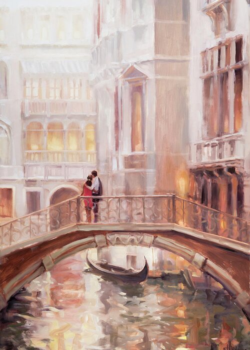 Romantic Greeting Card featuring the painting A Perfect Afternoon in Venice by Steve Henderson