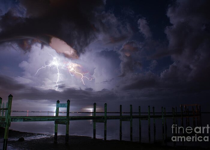 Lightning Greeting Card featuring the photograph A Pier With A View by Quinn Sedam