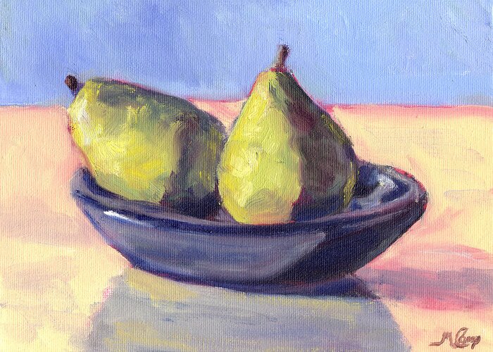 Pears Greeting Card featuring the painting A Plate 'O Pears by Michael Camp
