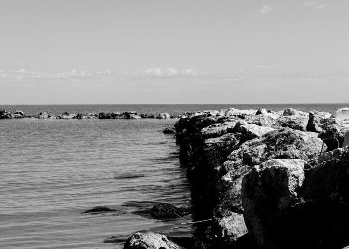 Black And White Greeting Card featuring the photograph A quiet seascape by AM FineArtPrints