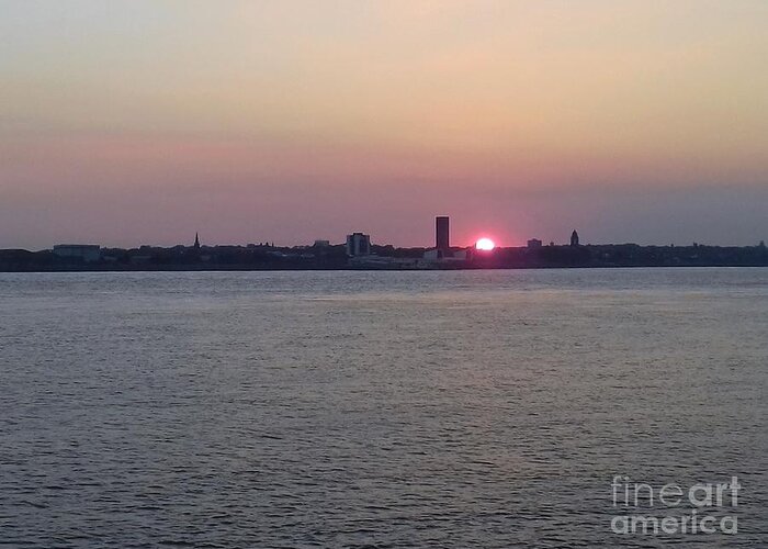 The River Mersey Greeting Card featuring the photograph A Quiet Sunset Over The River Mersey by Joan-Violet Stretch