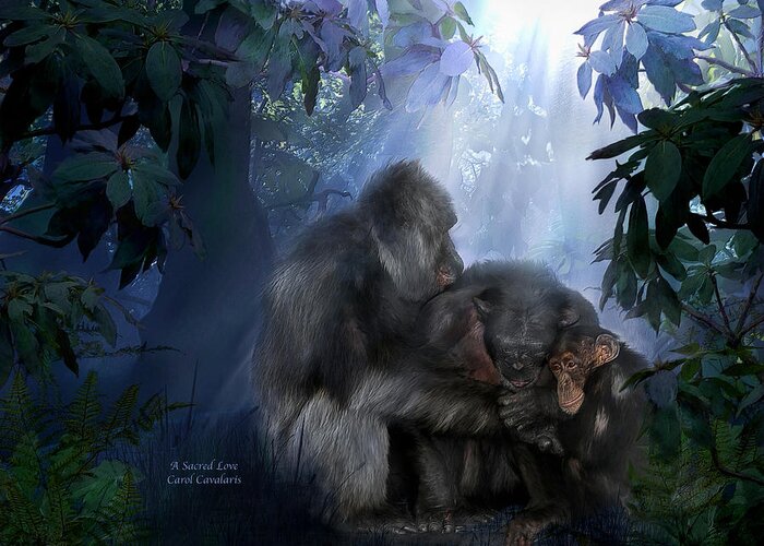 Gorilla Greeting Card featuring the mixed media A Sacred Love by Carol Cavalaris