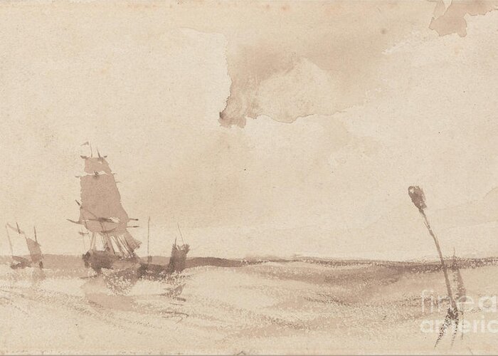 Richard Parkes Bonington - A Seascape Greeting Card featuring the painting A Seascape by MotionAge Designs
