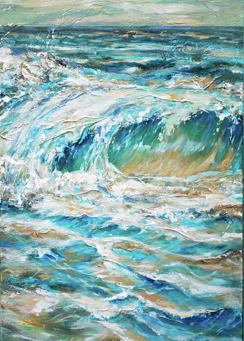 Surf Greeting Card featuring the painting A Set Rolls In by Linda Olsen